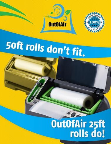 OutOfAir Vacuum Sealer Rolls - 11" x 25’ (4 Pack, 100ft) - Heavy-Duty, 33% Thicker, BPA-Free, Works with FoodSaver, Weston, Anova & More - Food Storage, Sous Vide, Freezer, Microwave & Boil Safe in Kuwait