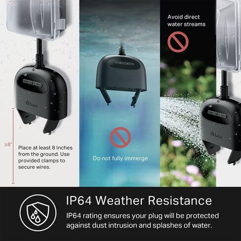 قابس ذكي خارجي من كاسا، منفذ واي فاي منزلي ذكي مع مقبسين، مقاومة الطقس IP64، متوافق مع أليكسا، جوجل هوم وIFTTT، لا يتطلب محور، معتمد من ETL (EP40)، أسود in Kuwait