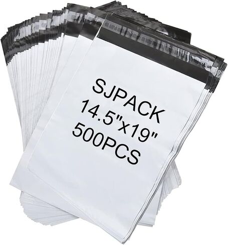 500 قطعة من SJPACK 14.5x19 أكياس بريد بولي 2.5 مل مع شريط إغلاق ذاتي، بريد بولي أبيض in Kuwait