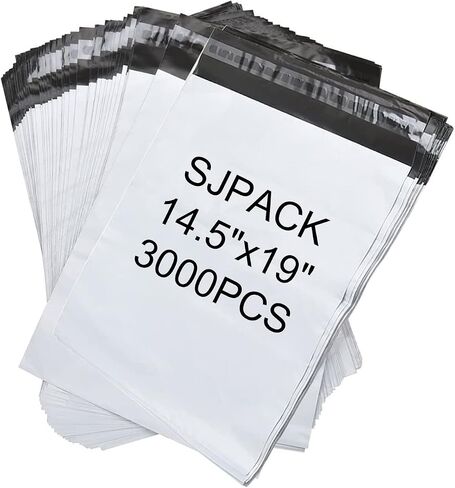 500 قطعة من SJPACK 14.5x19 أكياس بريد بولي 2.5 مل مع شريط إغلاق ذاتي، بريد بولي أبيض in Kuwait