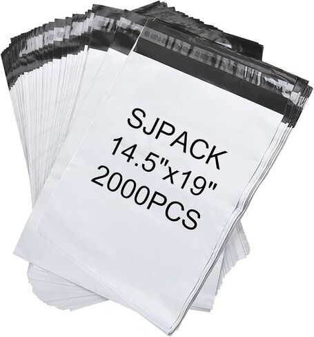 500 قطعة من SJPACK 14.5x19 أكياس بريد بولي 2.5 مل مع شريط إغلاق ذاتي، بريد بولي أبيض in Kuwait
