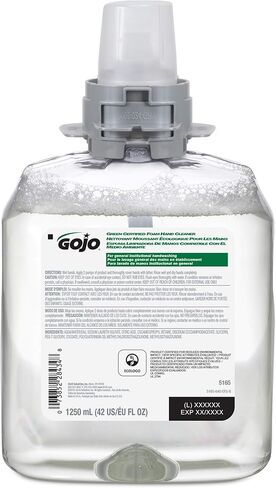 منظف اليدين الرغوي المعتمد من جوجو، خالٍ من العطور، 1250 مل لصابون اليد قابل لإعادة التعبئة لموزع جوجو FMX-12 على طراز الدفع (عبوة من 4 قطع) - 5165-04 in Kuwait