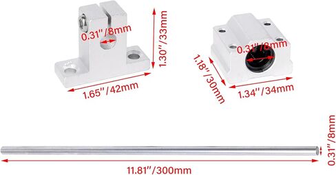 CNBTR Horizontal Linear Motion Ball Bearing Slide Bushing 8mm Dia &Shaft Optical Axis 300mm Linear with Rod Rail Support Set in Saudi Arabia