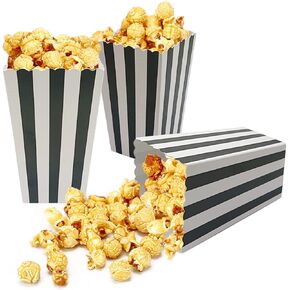 24 قطعة من علب الفشار الورقية الصغيرة علبة الفشار من الورق المقوى للحفلات، أشرطة بيضاء/سوداء in Kuwait