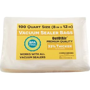 100 Vacuum Sealer Bags: Quart Size (8" x 12") by OutOfAir Works With FoodSaver & Other Machines - 33% Thicker BPA Free, Commercial Grade, 8 x 12 inches in Kuwait