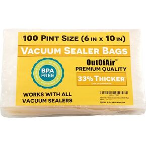 100 Vacuum Sealer Bags: 4" x 6" by OutOfAir Works with FoodSaver & Other Machines - 33% Thicker BPA Free, 4 Mil Commercial Grade, 4 x 6 inches