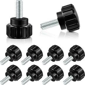 Carbon Steel Threaded Knurled Thumbscrew Screw on Knobs Grips Black Round Clamping Screw, Black