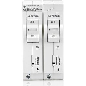 Leviton LSPD1 Surge Protective Device with Two 15A 1-Pole Plug-On Standard Branch Circuit Breakers, Hydraulic Magnetic, 120/240 VAC, White in Kuwait