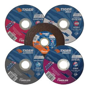 Weiler 56094 4-1/2" Inch Cutting Wheel Assortment, Handles All Metals and Situations, Stainless, Aluminum, Steel, Alloy, for Angle Grinders, Tiger Type 1 Cut-Off Disc Variety Pack of 5 in Saudi Arabia