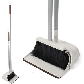 54" Long Handled Broom and Dustpan Set - Perfect Dust Pan and Brush Combo for Efficient Cleaning, Brown and White