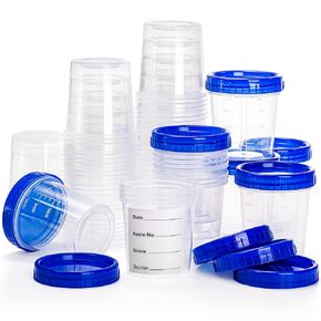 Frcctre 30 Pack 4 Oz Specimen Cups with Leak Proof Screw on Lid, Disposable Non-Sterile Urine Specimen Cups with 40 Pcs Stickers, Specimen Collection Containers Specimen Jar in Saudi Arabia