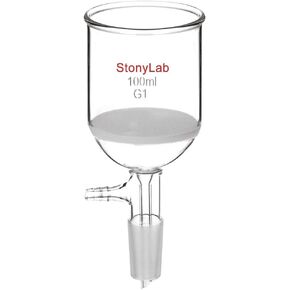 StonyLab Borosilicate Glass Buchner Filtering Funnel with Coarse Frit(G1), 94mm Inner-Diameter, 100mm Depth, with 24/40 Standard Taper Inner Joint and Vacuum Serrated Tubulation (500ml)