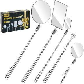 مراة فحص تلسكوبية بمشبك قلم من 4 قطع، مراة فحص تلسكوبية دوارة 360 درجة قابلة للتعديل هدية الاب / عربة فحص بمقبض طويل، مراقبة الرموش والفم (بيضاوية، مربعة، دائرية) in Kuwait