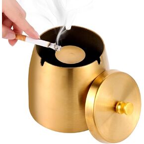 Outdoor Ashtrays for Patio with Lid, Ash Trays with Covers Outdoor, Ashtray Odorless, Ash Tray Sets for Cigarettes Outdoor, Outside Covered Stainless Steel Iron Windproof Tabletop