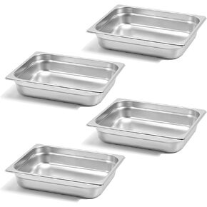FUSON 4 Pack 1/2 Size 2 1/2 Inch Deep Anti Jam Steam Table Pan, NSF, Commercial 18/8 Stainless Steam Pan, Restaurant, Hotel