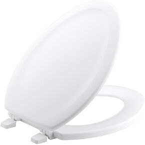 KOHLER 4648-0 Stonewood Toilet Seat Round,Wood Toilet Seat, Round Toilet Seats for Standard Toilets, Toilet Lid with Color-Matched Plastic Hinges, White