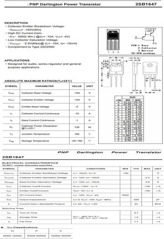 YEGAFE جديد 1 زوج (1 قطعة 2SB1647 + 1 قطعة 2SD2560) الترانزستور TO-3P B1647 و D2560 NPN PNP 15A 150 فولت 130 واط in Kuwait