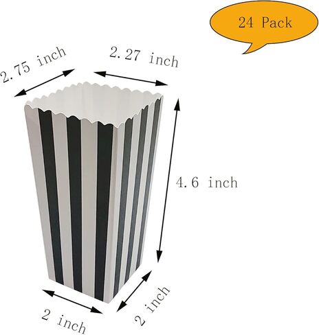 24 قطعة من علب الفشار الورقية الصغيرة علبة الفشار من الورق المقوى للحفلات، أشرطة بيضاء/سوداء in Kuwait