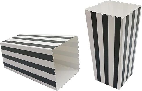 24 قطعة من علب الفشار الورقية الصغيرة علبة الفشار من الورق المقوى للحفلات، أشرطة بيضاء/سوداء in Kuwait