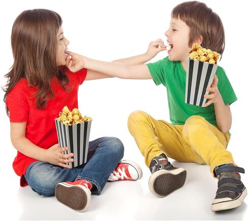 24 قطعة من علب الفشار الورقية الصغيرة علبة الفشار من الورق المقوى للحفلات، أشرطة بيضاء/سوداء in Kuwait