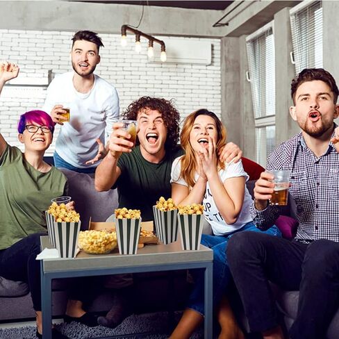 24 قطعة من علب الفشار الورقية الصغيرة علبة الفشار من الورق المقوى للحفلات، أشرطة بيضاء/سوداء in Kuwait