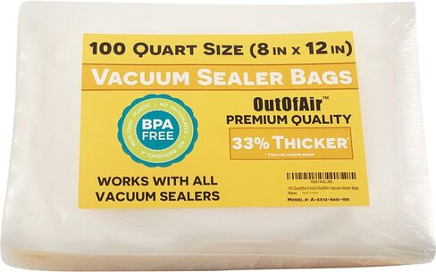 100 Vacuum Sealer Bags: Quart Size (8" x 12") by OutOfAir Works With FoodSaver & Other Machines - 33% Thicker BPA Free, Commercial Grade, 8 x 12 inches in Kuwait