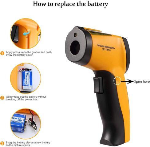 ميزان حرارة رقمي بالأشعة تحت الحمراء، مسدس درجة حرارة ليزر بدون تلامس -58 درجة فهرنهايت ~ 716 درجة فهرنهايت (-50 درجة مئوية ~ 380 درجة مئوية) لطهي الطعام، صيانة السيارات، إصلاحات المنزل (بطارية 9 فولت متضمنة) in Kuwait