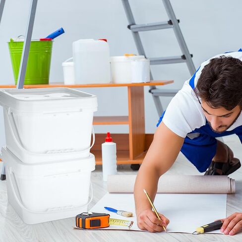 دلو بلاستيكي مربع سعة 2 جالون 68 مل من ميفوسي، دلو بلاستيكي ابيض بمقابض لحفظ الطعام مع غطاء، دلو صناعي لتخزين الطلاء، 10 قطع in Kuwait