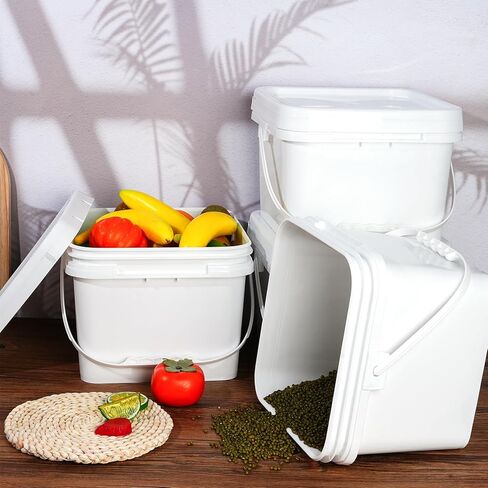 دلو بلاستيكي مربع سعة 2 جالون 68 مل من ميفوسي، دلو بلاستيكي ابيض بمقابض لحفظ الطعام مع غطاء، دلو صناعي لتخزين الطلاء، 10 قطع in Kuwait