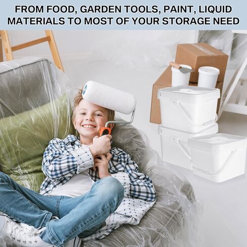 دلو بلاستيكي مربع سعة 2 جالون 68 مل من ميفوسي، دلو بلاستيكي ابيض بمقابض لحفظ الطعام مع غطاء، دلو صناعي لتخزين الطلاء، 10 قطع in Kuwait