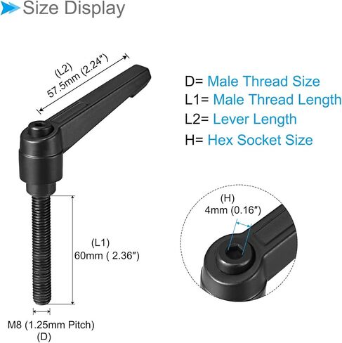مقابض ذراع تثبيت CoCud، خيط ذكر M8 × 16 مم، مقابض مسمار دوارة قابلة للتعديل سريعة التحرير باللون الأسود - (التطبيقات: لآلات المخرطة)، 5 قطع in Kuwait