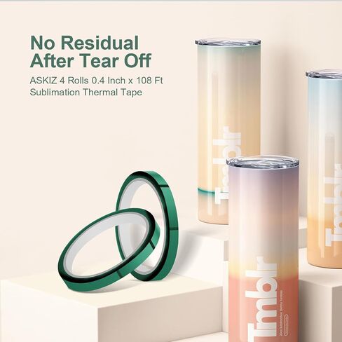 ASKIZ 4 لفات شريط حراري للضغط الحراري، 10 مم × 33 م (108 قدم) شريط درجة حرارة عالية، شريط مقاوم للحرارة، شريط نقل الحرارة للتسامي، شريط ضغط فينيل حراري لأقمشة التي شيرت، لوحة الدائرة in Kuwait