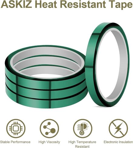 ASKIZ 4 لفات شريط حراري للضغط الحراري، 10 مم × 33 م (108 قدم) شريط درجة حرارة عالية، شريط مقاوم للحرارة، شريط نقل الحرارة للتسامي، شريط ضغط فينيل حراري لأقمشة التي شيرت، لوحة الدائرة in Kuwait