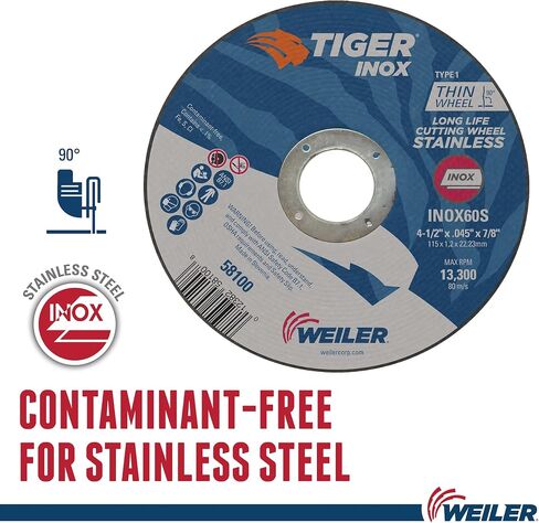 مجموعة متنوعة من عجلات القطع من Weiler 56094 مقاس 4-1/2 بوصة، تتعامل مع جميع المعادن والمواقف، من الفولاذ المقاوم للصدأ، والألمنيوم، والفولاذ، والسبائك، لمطاحن الزوايا، مجموعة متنوعة من أقراص القطع من نوع النمر 1 مكونة من 5 قطع in Saudi Arabia