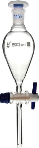 قمع فصل سكويب، 50 مل - سدادة بلاستيكية 14/23، محبس مفتاح PTFE، غير متدرج - زجاج البورسليكات - Eisco Labs in Kuwait