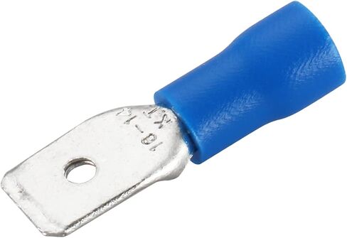 Baomain Male Quick disconnects Vinyl Insulated Spade Wire Connector Electrical Crimp Terminal 16-14AWG 6.3mm Blue MDD 2-250 Pack of 100 in Saudi Arabia