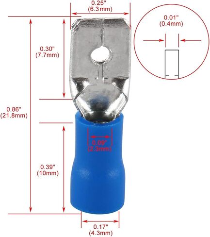 Baomain Male Quick disconnects Vinyl Insulated Spade Wire Connector Electrical Crimp Terminal 16-14AWG 6.3mm Blue MDD 2-250 Pack of 100 in Saudi Arabia
