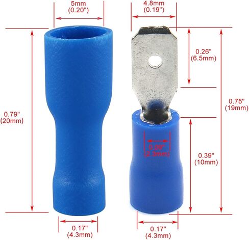 Baomain الأزرق أنثى/ذكر سلك موصل معزول بأسمائها الحقيقية 16-14 AWG 4.8 × 0.5 مم محطة تجعيد كهربائية حزمة من 100 in Kuwait