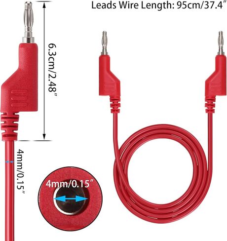 قطعتان من سلاسل اختبار قابس الموز إلى الموز من Sumnacon - كابلات اختبار قابس الموز 4 مم قابلة للتكديس، أسلاك مشبك متعددة المقاييس للاختبار الكهربائي 1000 فولت/15 أمبير in Kuwait