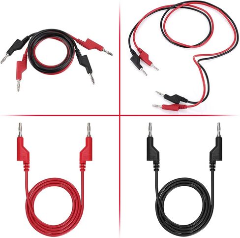 قطعتان من سلاسل اختبار قابس الموز إلى الموز من Sumnacon - كابلات اختبار قابس الموز 4 مم قابلة للتكديس، أسلاك مشبك متعددة المقاييس للاختبار الكهربائي 1000 فولت/15 أمبير in Kuwait