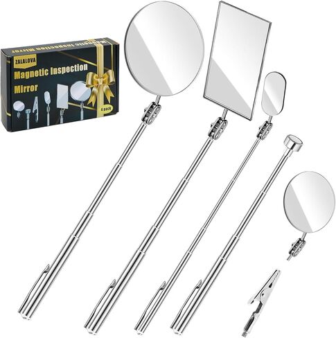 مراة فحص تلسكوبية بمشبك قلم من 4 قطع، مراة فحص تلسكوبية دوارة 360 درجة قابلة للتعديل هدية الاب / عربة فحص بمقبض طويل، مراقبة الرموش والفم (بيضاوية، مربعة، دائرية) in Kuwait