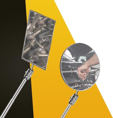 مراة فحص تلسكوبية بمشبك قلم من 4 قطع، مراة فحص تلسكوبية دوارة 360 درجة قابلة للتعديل هدية الاب / عربة فحص بمقبض طويل، مراقبة الرموش والفم (بيضاوية، مربعة، دائرية) in Kuwait