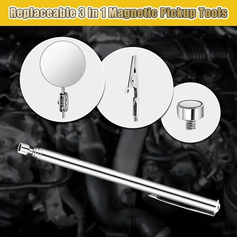 مراة فحص تلسكوبية بمشبك قلم من 4 قطع، مراة فحص تلسكوبية دوارة 360 درجة قابلة للتعديل هدية الاب / عربة فحص بمقبض طويل، مراقبة الرموش والفم (بيضاوية، مربعة، دائرية) in Kuwait