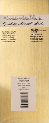 K & S Precision Metals 251 Brass Sheets, 0.010" Thickness x 4" Width x 10" Length, 6 Brass Sheets, Made in USA in Kuwait