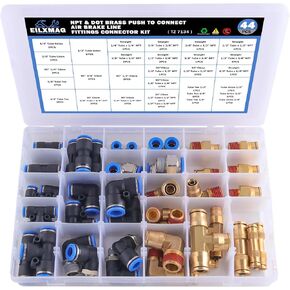 اييلكس ماجيك تركيبات خرطوم الهواء سريعة التوصيل من النايلون ووصلات ان بي تي وخطوط الهواء النحاسية مجموعات متنوعة معتمدة من وزارة النقل (عبوة من 44 قطعة) in Kuwait