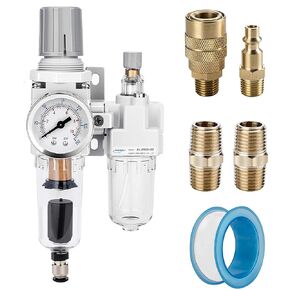 NANPU 1/4" NPT منظم فلتر الهواء التلقائي مجموعة التشحيم (FRL) فاصل مصيدة الماء/الزيت - مقياس (0-150 رطل لكل بوصة مربعة)، عنصر نحاسي 5 ميكرون، وعاء بولي، دعامة معدنية in Kuwait