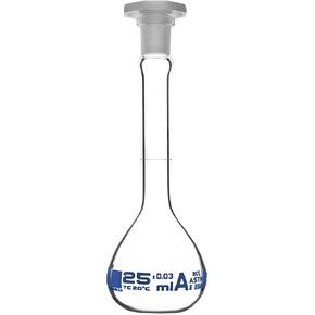 Volumetric Flask, 25ml - Class A, ASTM - Tolerance ±0.03ml - Polypropylene Stopper - Single, White Graduation - Borosilicate Glass - Eisco Labs in Saudi Arabia