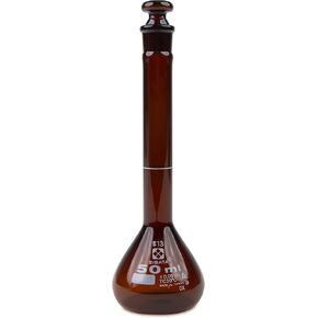 VEE GEE Scientific 2307A-50 Borosilicate Glass SIBATA Class A Amber Volumetric Flasks, Ground Stopper, 50 mL Capacity (Pack of 4) in Saudi Arabia