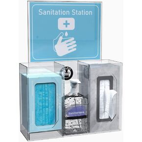 Hygiene Station Sanitation Station Mask Dispenser, Glove Dispenser Wall Mount, Triple Box Glove Holder, PPE Station, Hand Sanitizer, Disinfecting Wipes Transparent in Saudi Arabia