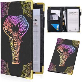 Server Books for Waitress with Zipper Pocket,Dazzling colourful Flower Leather Server Book,Cash Check Bill Receipt Holder Presenter, Guest Book Note Pad Waiter Accessories Fit Server Apron